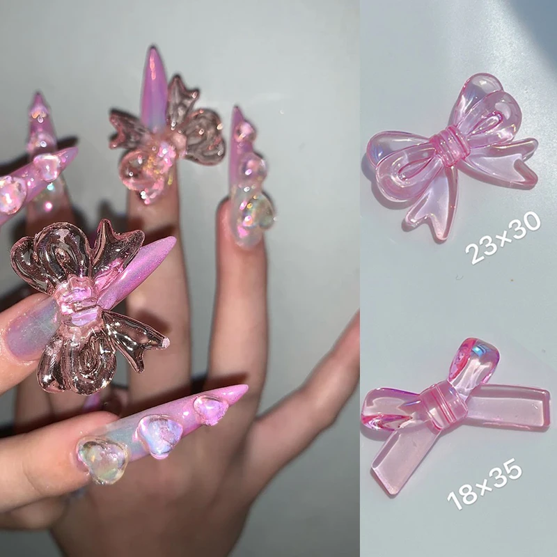 10 pz Kawaii Candy Pink Bow Nail Charms 3D resina gioielli Nail Art decorazione accessori Pennant Bow Nail Supplies