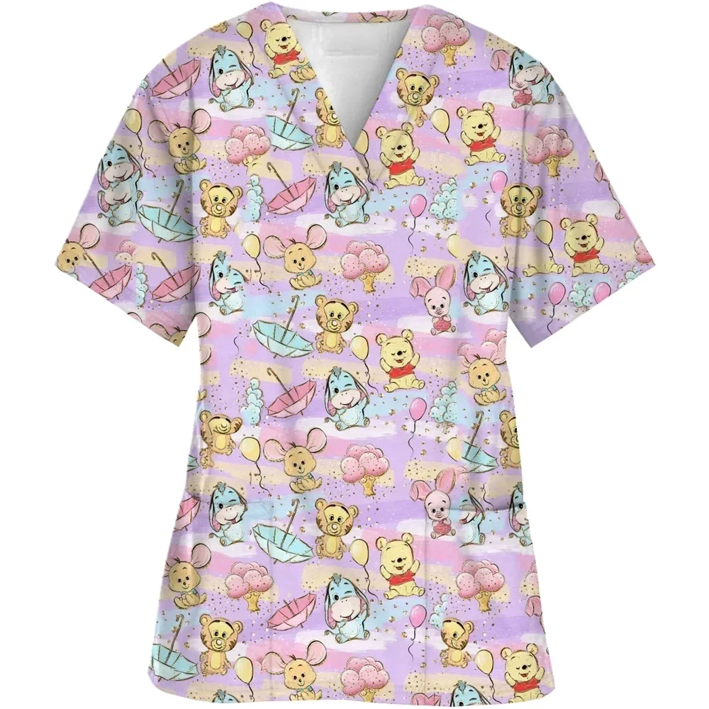 نرس کے لوازمات اسکربز خواتین نرس یونیفارم اسٹریچی ڈاکٹر کی ڈزنی ونی دی پوہ یونیفارم برائے میڈیکل/لیبارٹری لباس