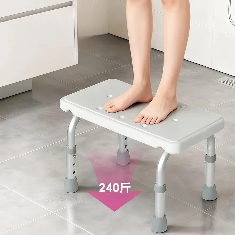 Aluminum Shower Chair, Height Adjustable Bathroom Stool with Non-Slip Feet, Medical Seat for Elderly, Heavy Duty Bench for Tub