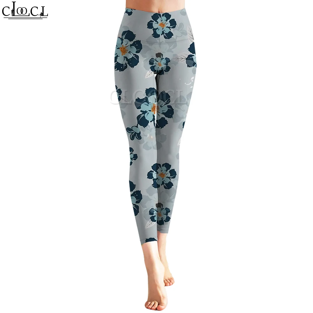 CLOOCL-mallas de moda para mujer, pantalones con estampado 3D de flores simples, mallas elásticas de cintura alta, pantalones de Yoga para correr y Fitness