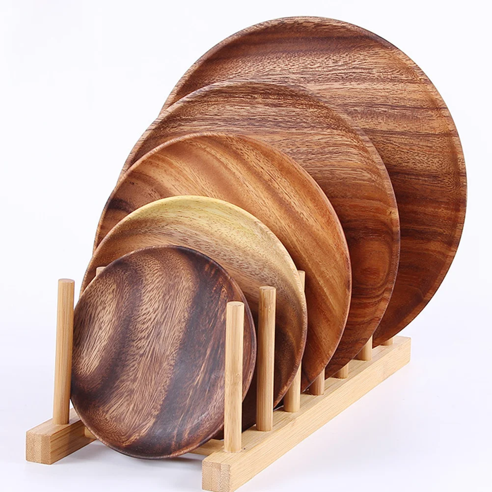 

Natural Wooden Round Tray 12cm Food Serving Plate Unique Texture Snack Saucer Fruit Platter Dessert Bread Tray for Events Party