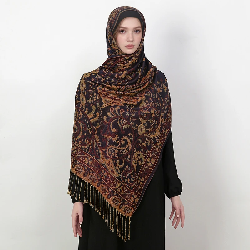 Paisley Pashmina Shawl Scarf Women Jacquard Cashew Printed Scarves Borders Female Tassel Travel Blanket Wraps Ethnic Shawls