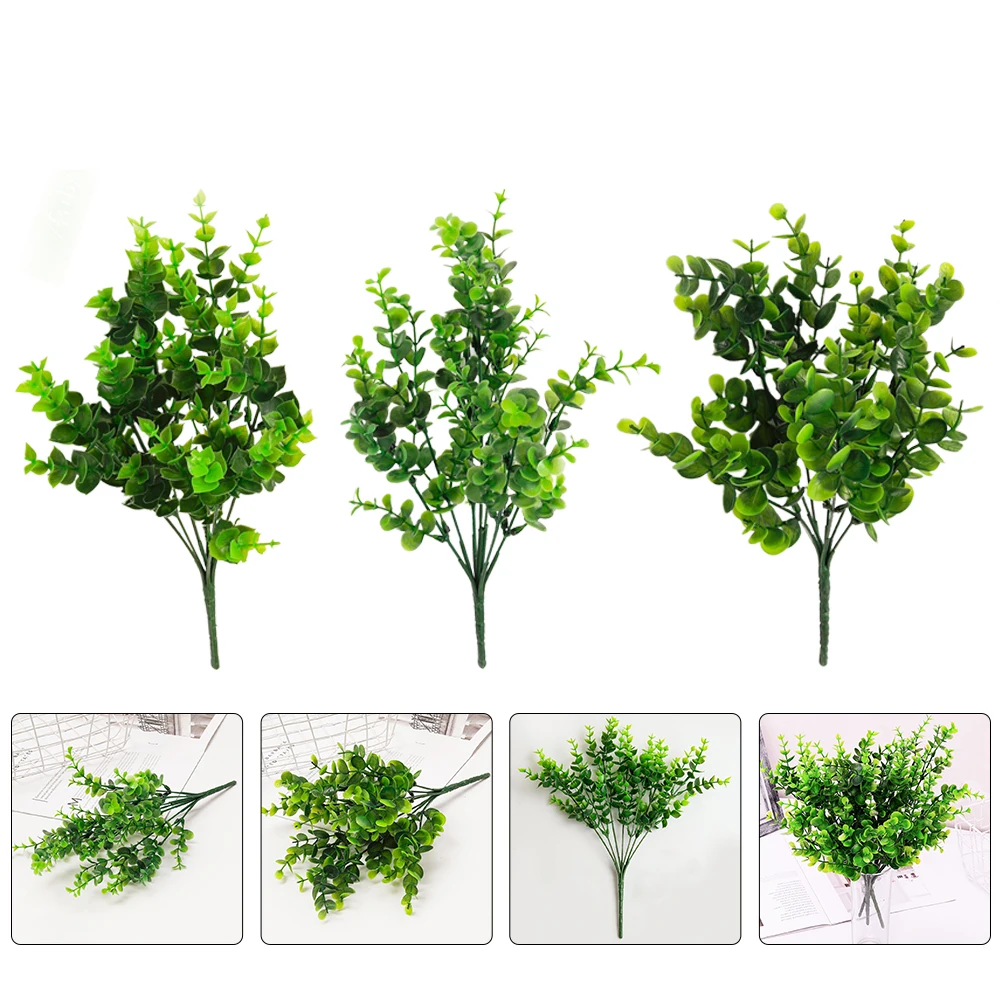 

3pcs Artificial Eucalyptus Plants Simulated Green Leaves Home Decor Fake Plant Ornaments Vase Arrangements Bedroom Kitchen