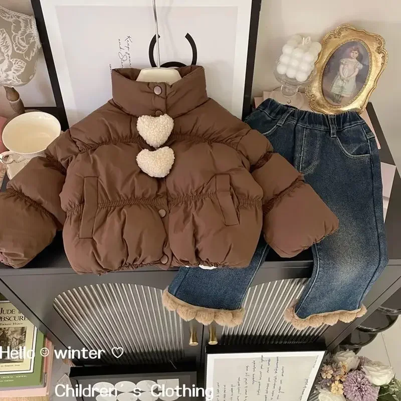 

Короткое пуховое пальто для девочек — стеганая куртка с воротником-стойкой в корейском стиле, зимняя теплая верхняя одежда для детей, зимняя одежда для маленьких девочек