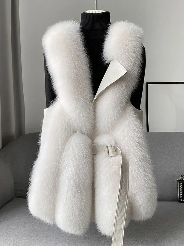 

Faux Fox Fur Coat Women Sleeveless Thick Street Luxury Waistcoat Female Jacket Winter Fluffy Warm Loose Lace Up Lady Coats L222