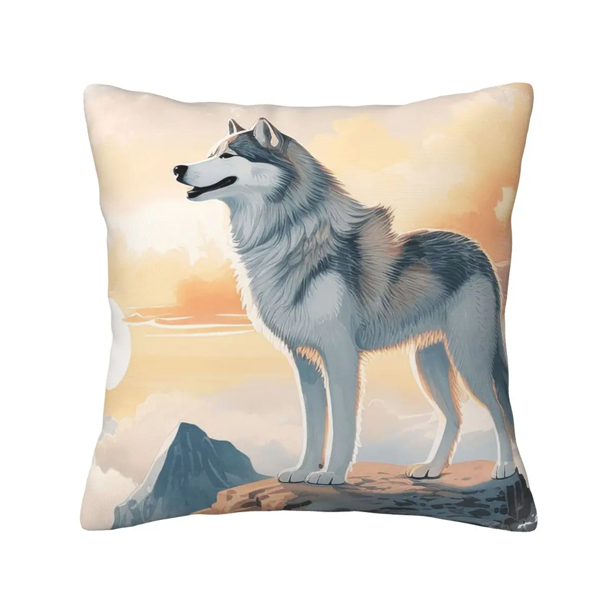 Siberian Husky In The Mountains Square Pillowcase Pillow Cover Cushion Decor Comfort Throw Pillow for Home Car