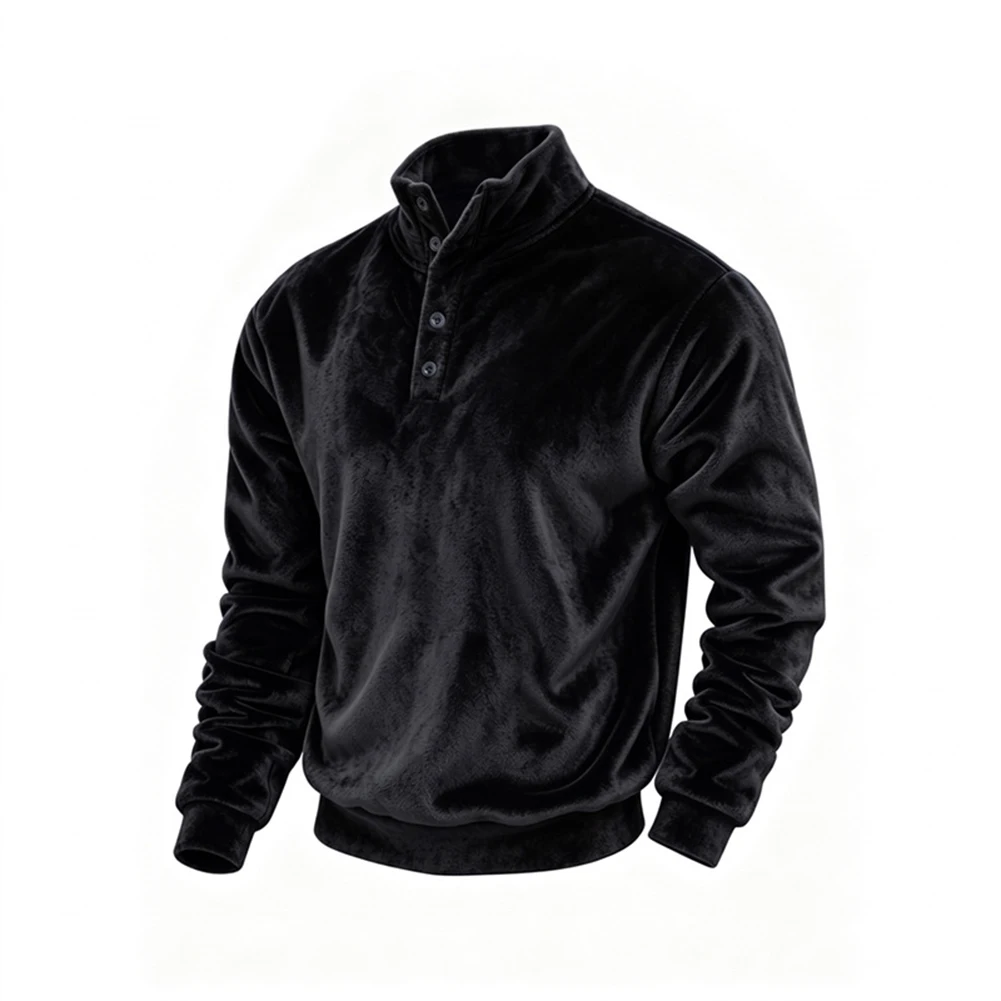 Men's Casual Stand Collar Pullover Featuring Double-Layer Fleece Long Sleeve Design and Regular Seasonal Layering Needs