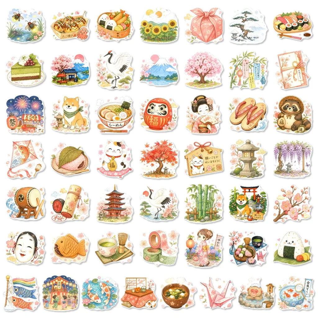 50Pcs Cartoon Japanese Themed Creative Stickers Waterproof Decals for Water Bottle Luggage DIY Golden Memory Stickers Store