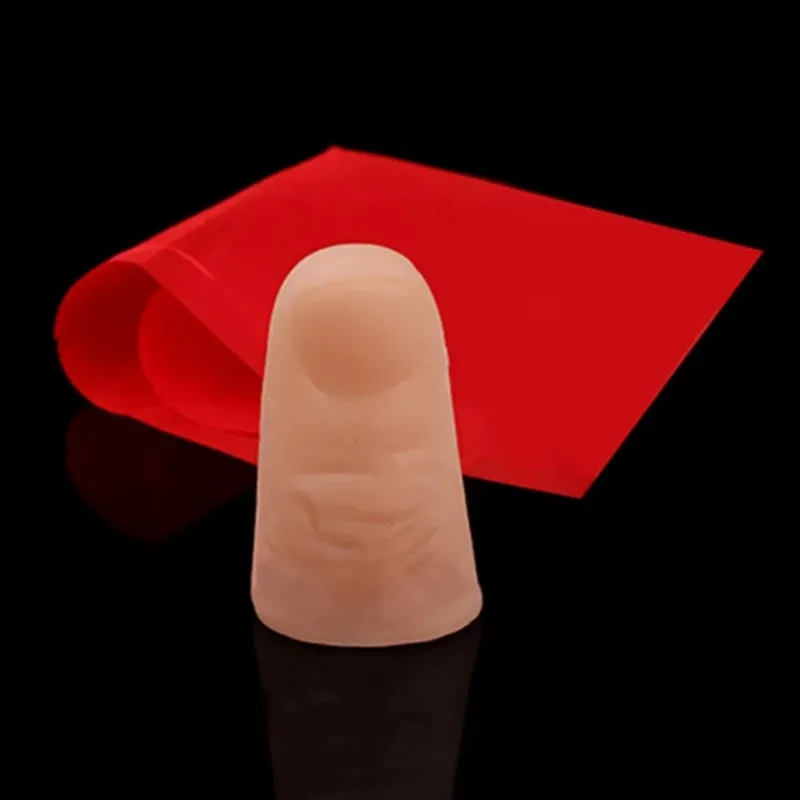 Magic Trick Props Close Up Vanish ปรากฏพลาสติก Finger Thumb Tip + ผ้าไหมสีแดงเวทีแสดง Props ยาง Prank ของเล่นเครื่องมือของขวัญ