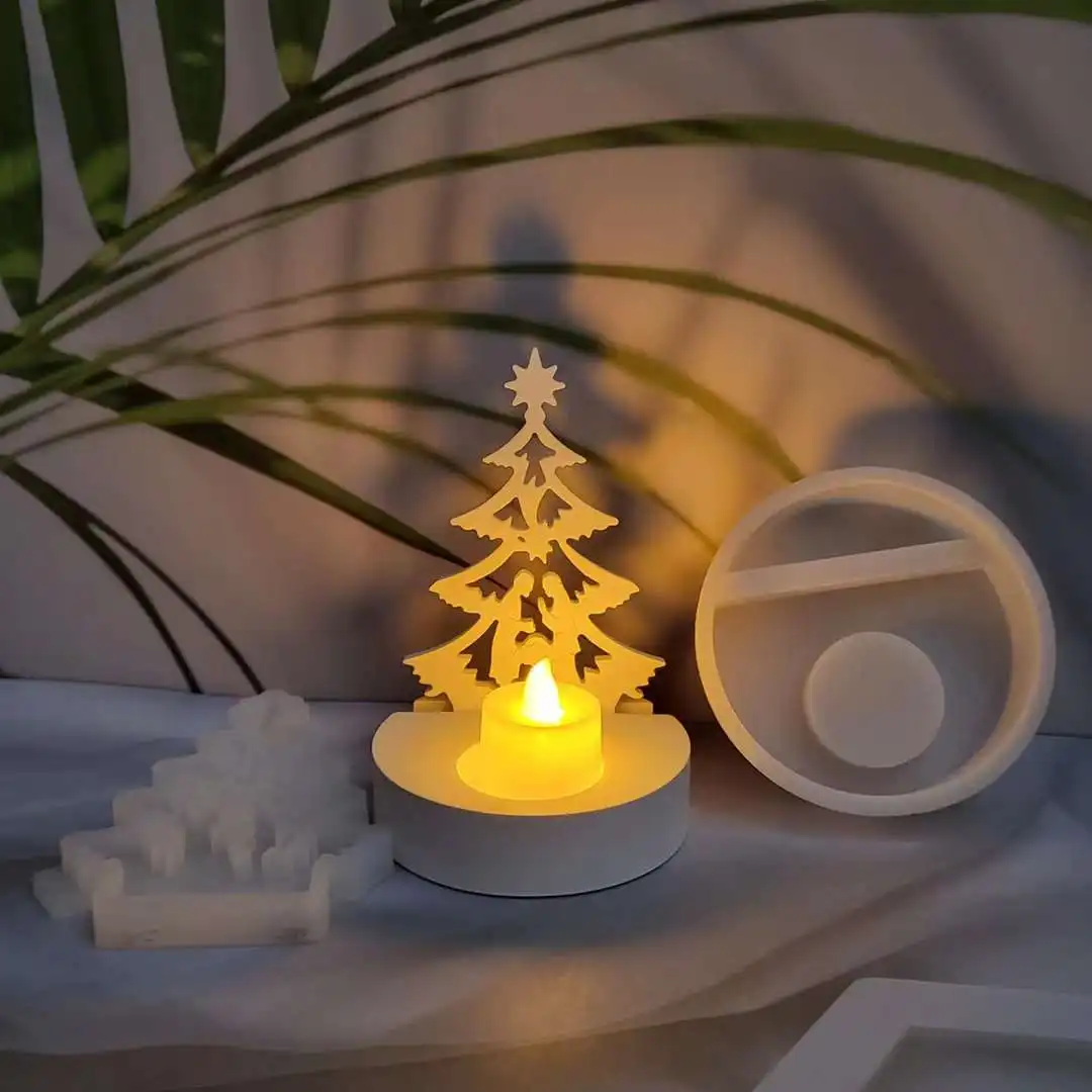 3D Christmas Tree Jesus Prayer Candle Decoration Ornaments Candlestick Plaster Mold DIY Silicone Mold Handmade Home Decoration