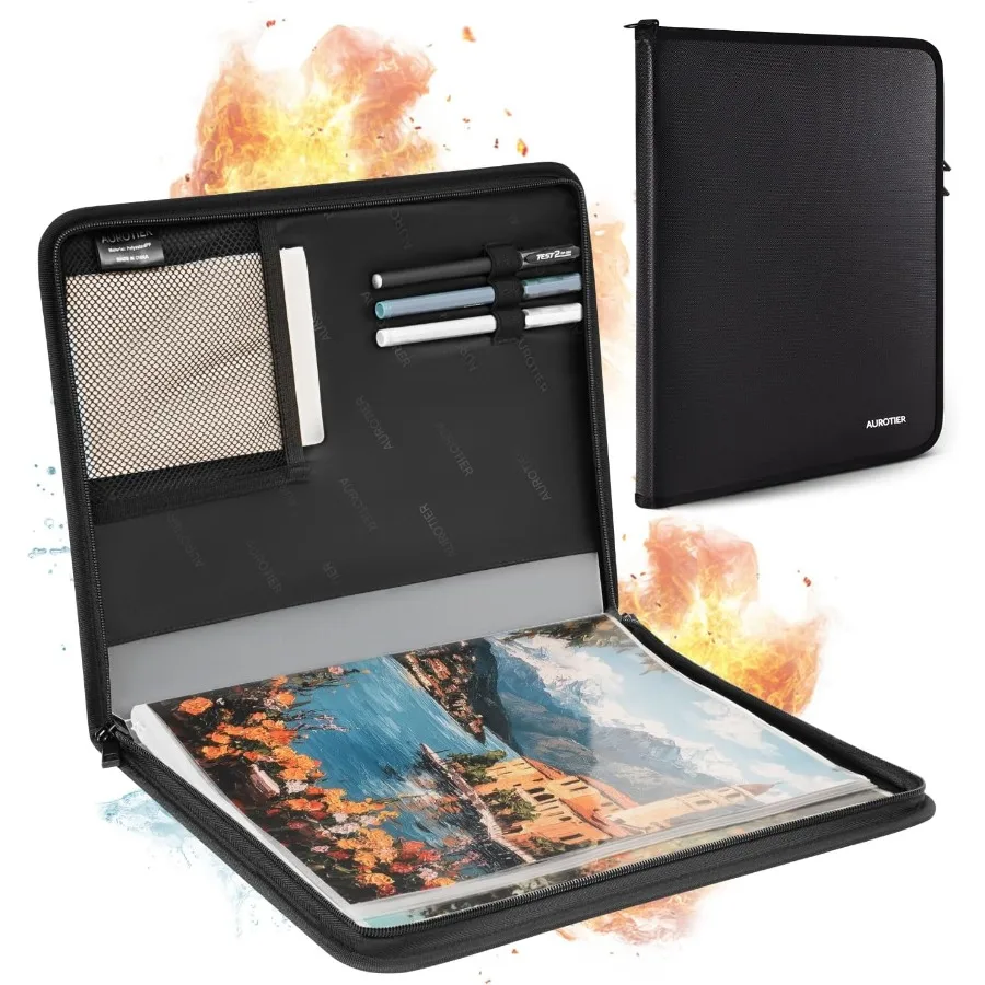 

Fireproof Art Portfolios 11x14 with 30 Pockets and 60 Pages: Water-Resistant Display Folder with Clear Plastic Sleeves for Artw