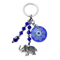 2024 Fashion Crystal Blue Evil Eyes Elephant Keychain for Women Charms Keychain Pendent Key Chain Alloy Tassel Car Key Chain