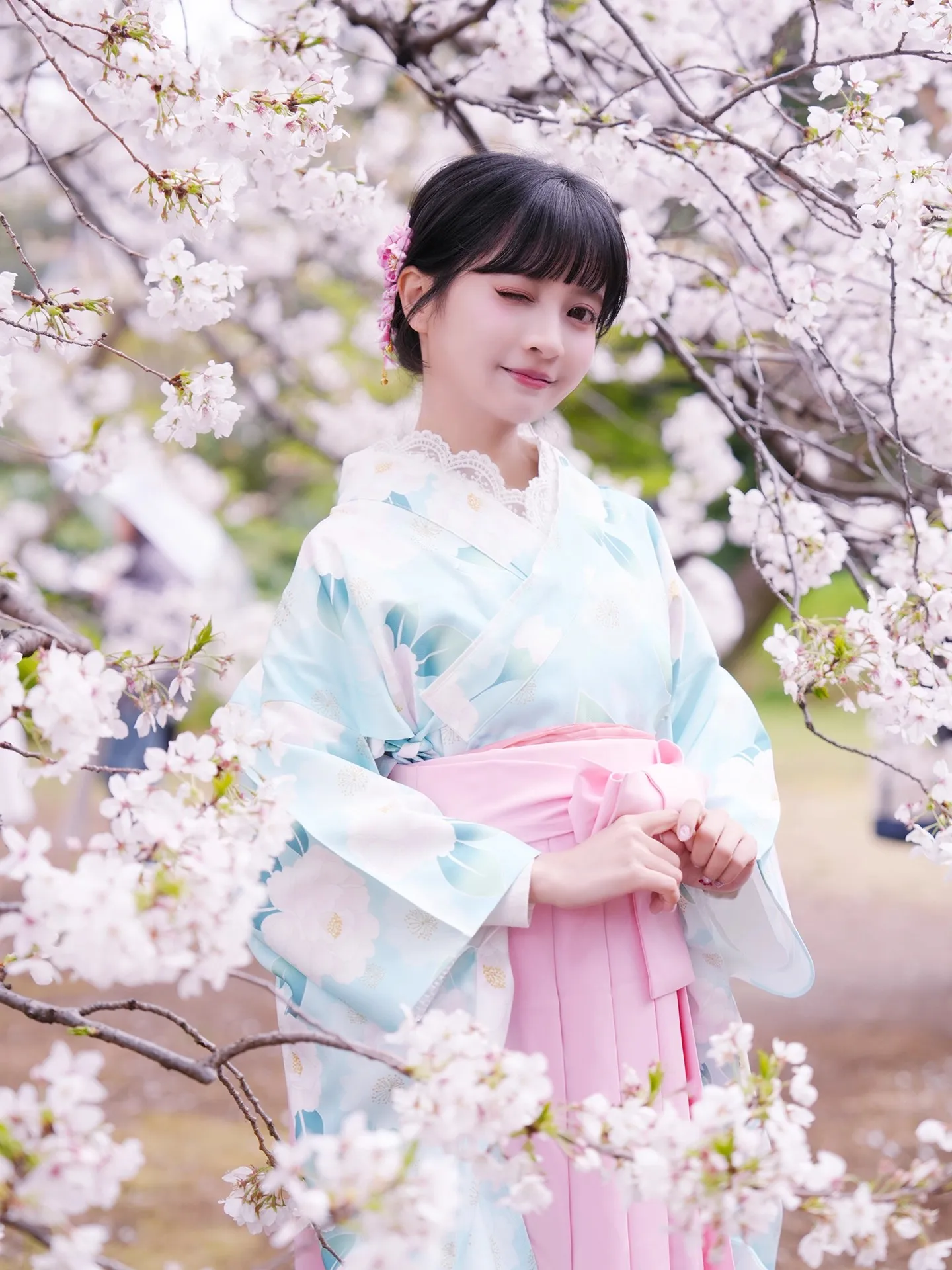 Japanese Kimono Dress Women's Pink Color Sweet Gradient Set Graduation Ceremony Traditional Costume Formal Wear