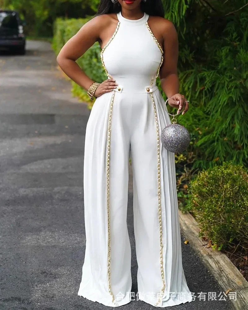 

Halter Sleeveless Jumpsuit Women Party Night Club Rompers Sexy Bodycon 2024 Summer Wide Leg White Playsuits Prom Overalls