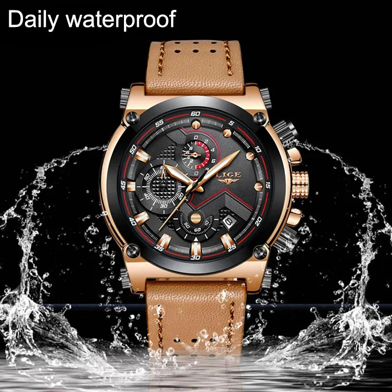 LIGE Quartz Men\'s Watches Top Brand Luxury Casual Sport Man Watch Leather Strap Military Waterproof Wristwatches Calendar Clock