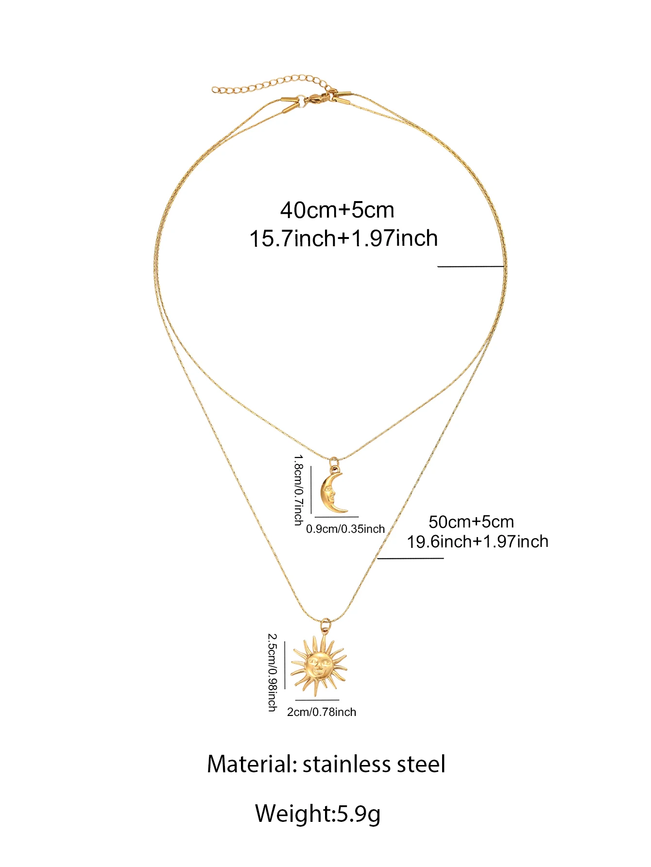 1pcs Gold Layered Necklace, Sun & Moon Pendant Combo, Dainty Bohemian Style, For Women, Daily/Party Wear, Valentine’s Gift