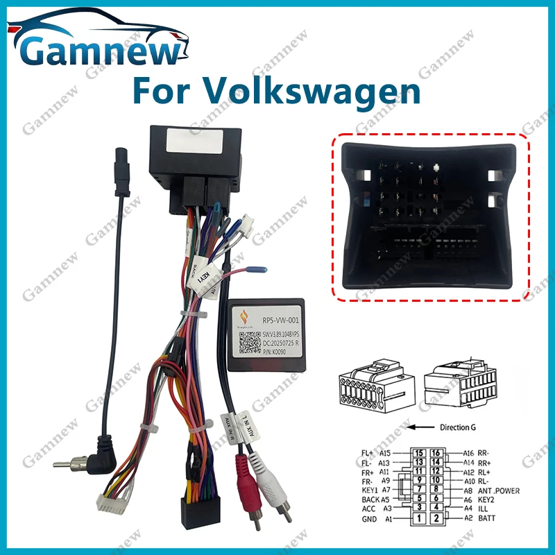 

Car 16pin Wiring Harness Adapter Canbus Decoder Android Radio Power Cable For VW Volkswage Vehicles of PQ platform RP5-VW-001