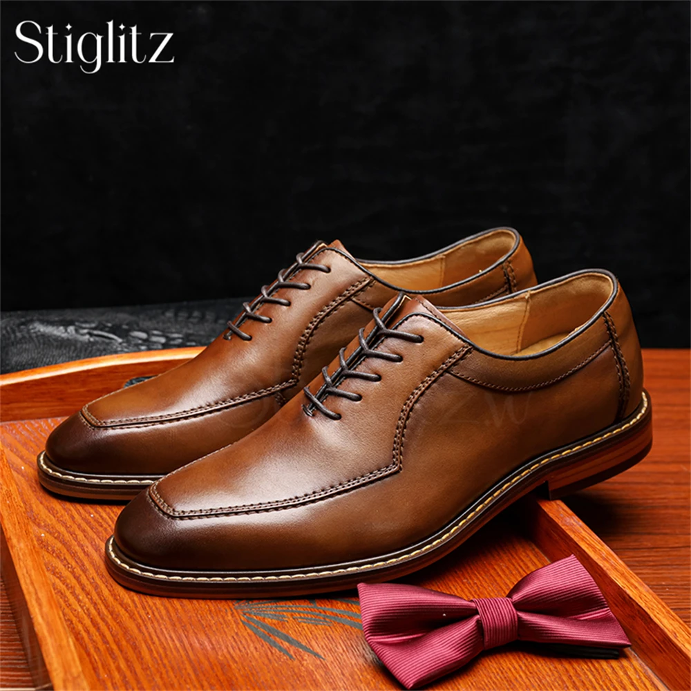 

Vintage Style Leather Shoes for Men Brown Matte Leather Business Dress Shoes Comfortable Lace up Oxford Shoes Daily Footwear New