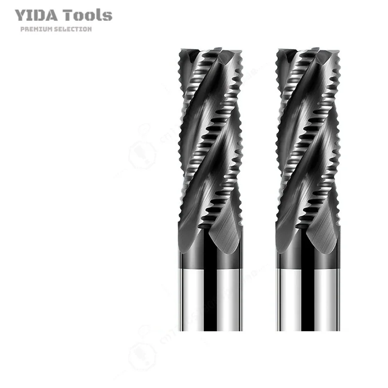 3 Flute Wave Roughing End Mill HRC60&65 Black Nano Coated Carbide Router Bit Heavy Stock Removal For Steel Machining