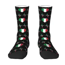 Fun Printed Italian Heartbeat Italy Flag Socks for Women Men Stretchy Summer Autumn Winter Crew Socks