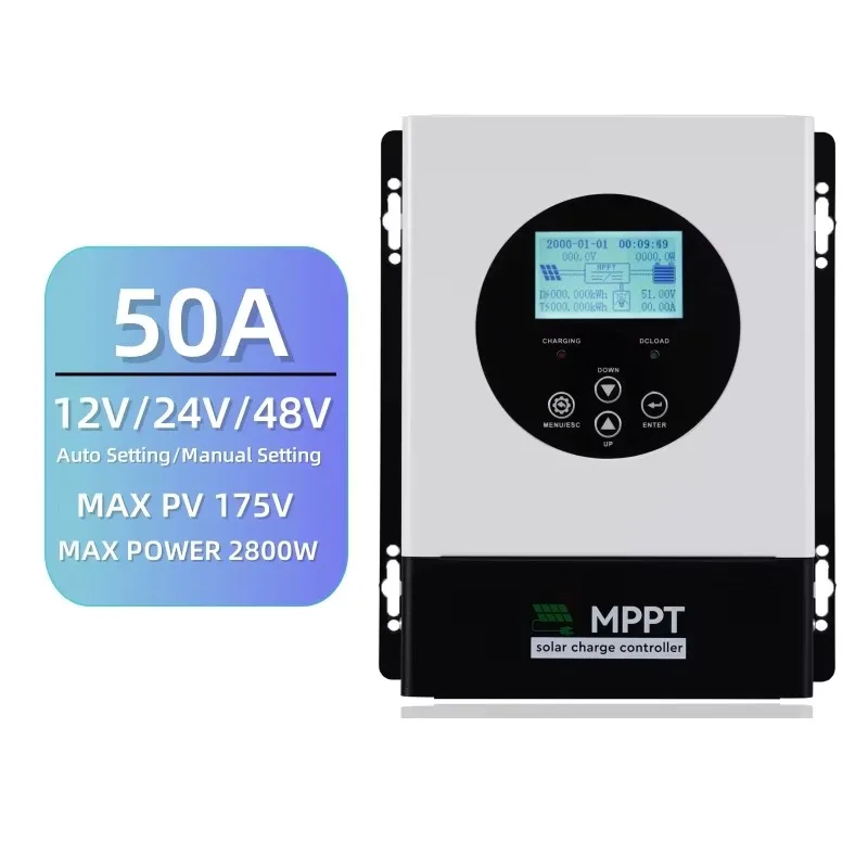 50A MPPT Solar Charge Controller Auto MAX Power 2800W 175VDC Panel Regulator for 12v 24v 48v Solar Systems