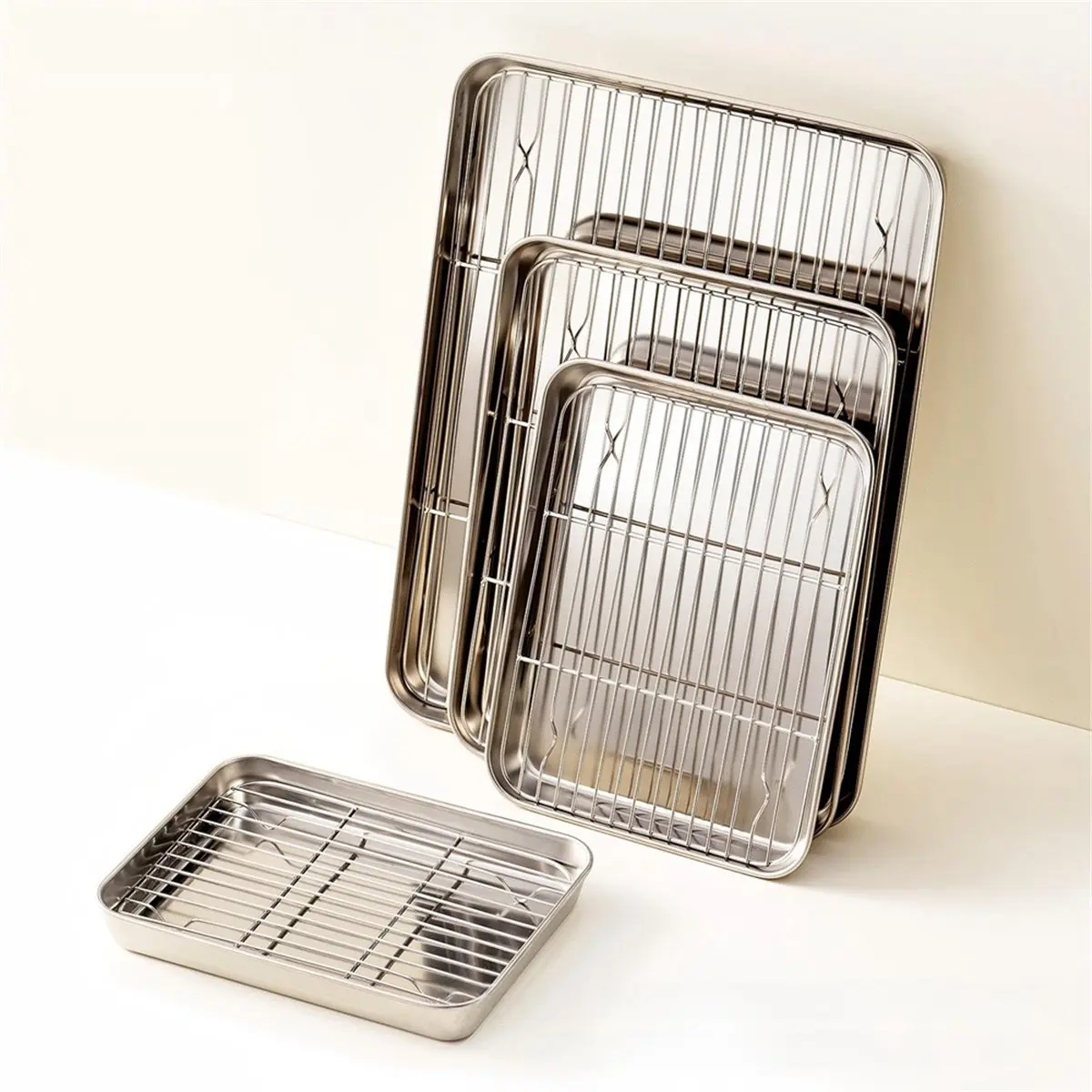Stainless Steel Baking Pan Tray with Wire Rack BBQ Kitchen Accessories for Even Heat Distribution