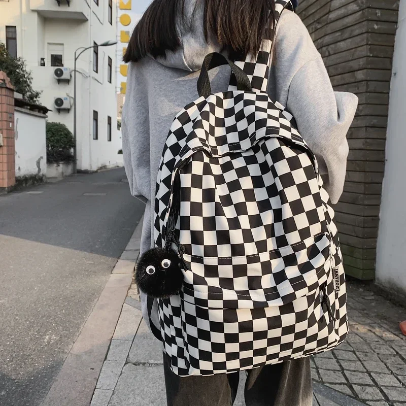 Fashion Girls Plaid Backpack Waterproof Leisure Shoulder Bag Women Laptop Mochila Bookbag Travel Rucksack for Female