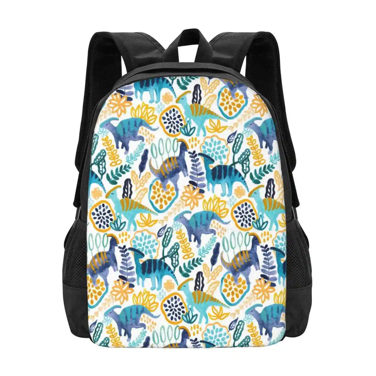 Gouache Parasaurolophuses Bag Backpack For Men Women Girls Teenage Tigatiga Watercolor Gouache Orange Blue Teal Mustard