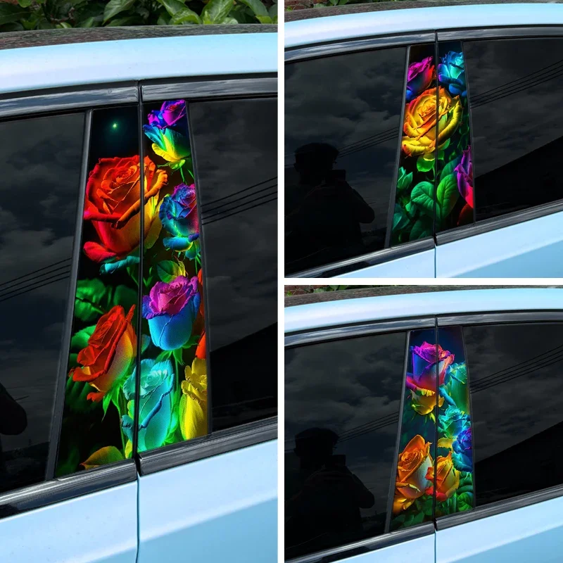 

1/2PCS Colorful Rose Car Stickers Auto B Pillar Waterproof Decoration Cover Scratch DIY Car Doors Pillar Sunscreen Vinyl Decals