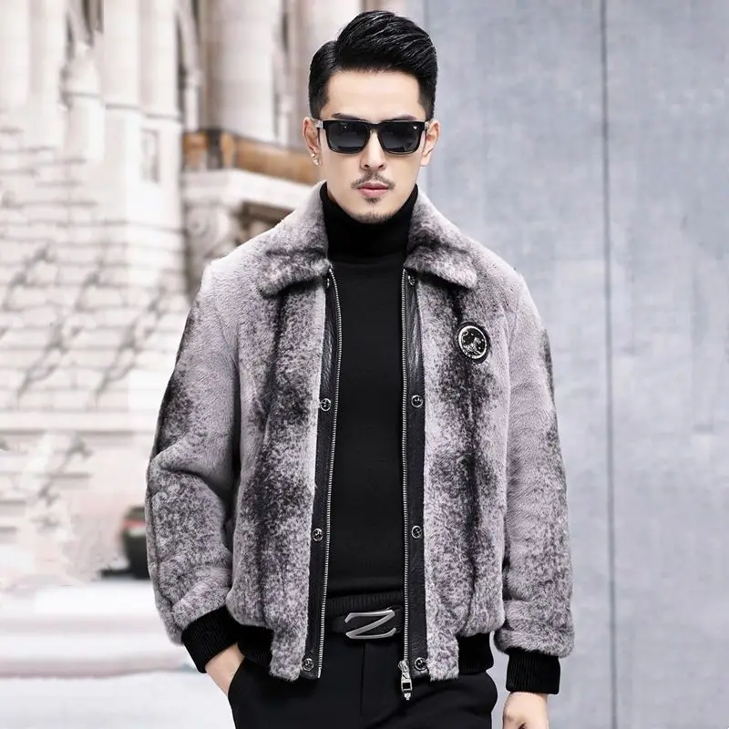 

Mens Sheep Shearing Fur Coat Men Winter Jacket Turn Down Collar Male Coat Real Fur Winter and Autumn Man Coat Luxury Z115