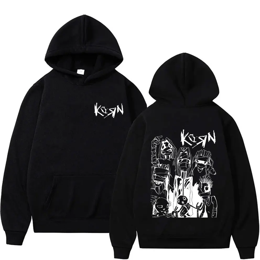 Limited Rock Band Korn Hoodie Men Women's Gothic Vintage Hooded Sweatshirt Male Oversized Pullover Rare Nu Metal Music Hoodies