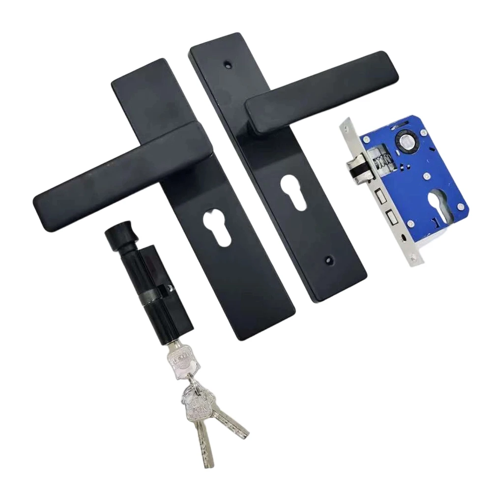 

Silent Bearing Door Handle Lock Set for Wooden Doors For Durable Iron Construction Easy to Use with Large Knob Black Finish