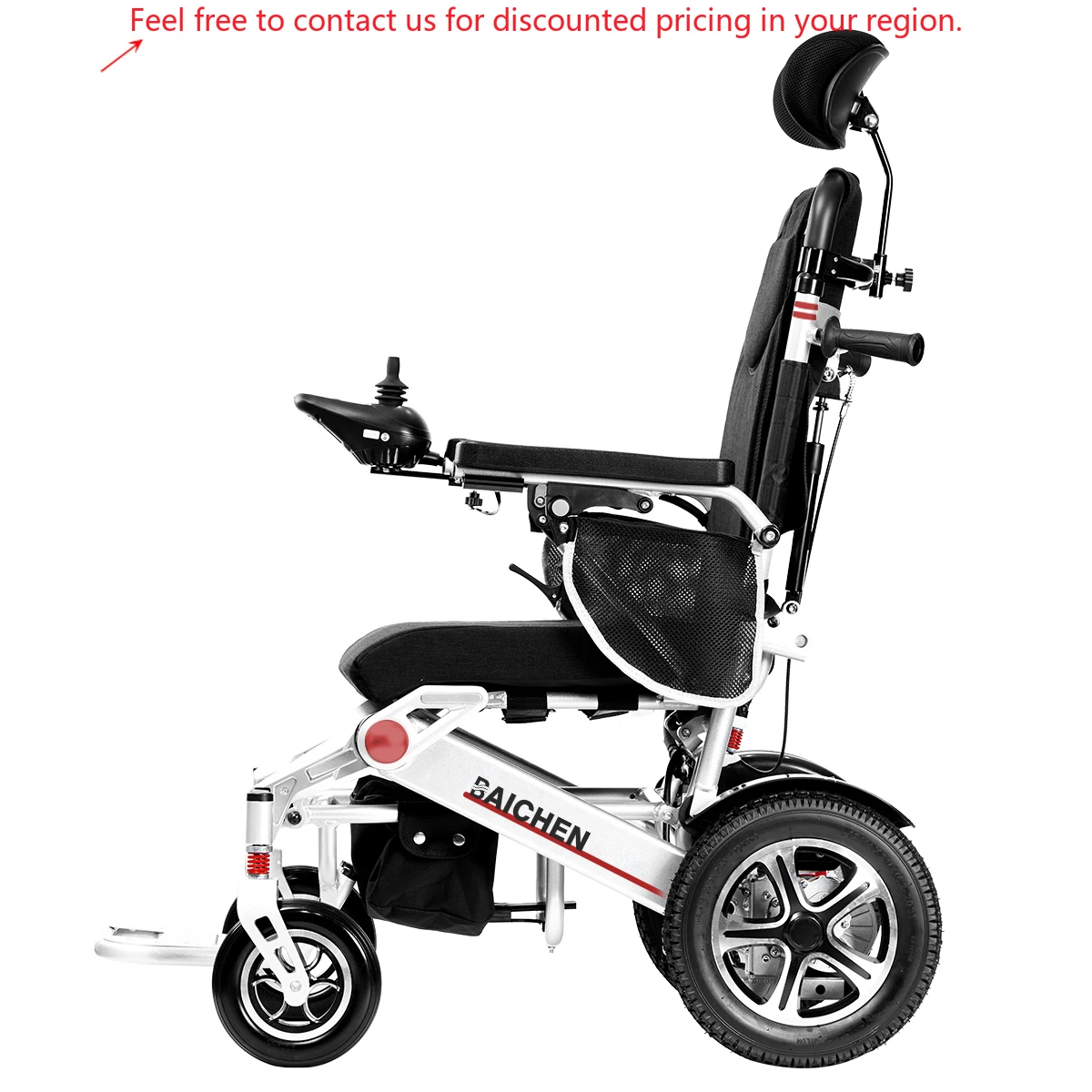

Baichen Lightweight Portable Aluminum Electric Wheelchair High Back Adjustable Tilt Reclining Electric Folding Wheelchair