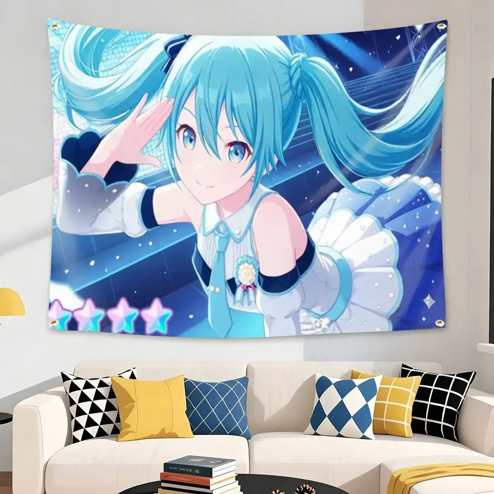 Lovely M-Miku-Chan HD-Printed Flag Tapestry Banner for Bedroom Living Room Outdoor Camping Custom Supported