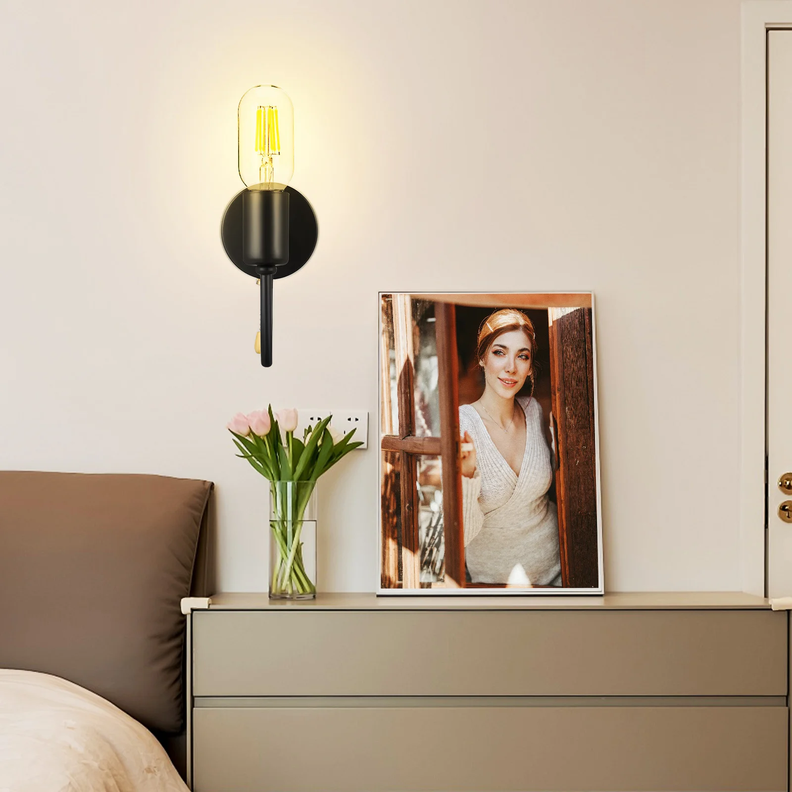 

Vintage Iron Pull Chain Wall Lamp Durable Metal Wall Light Fixture for Farmhouse Studio Balcony Indoor Outdoor Lighting