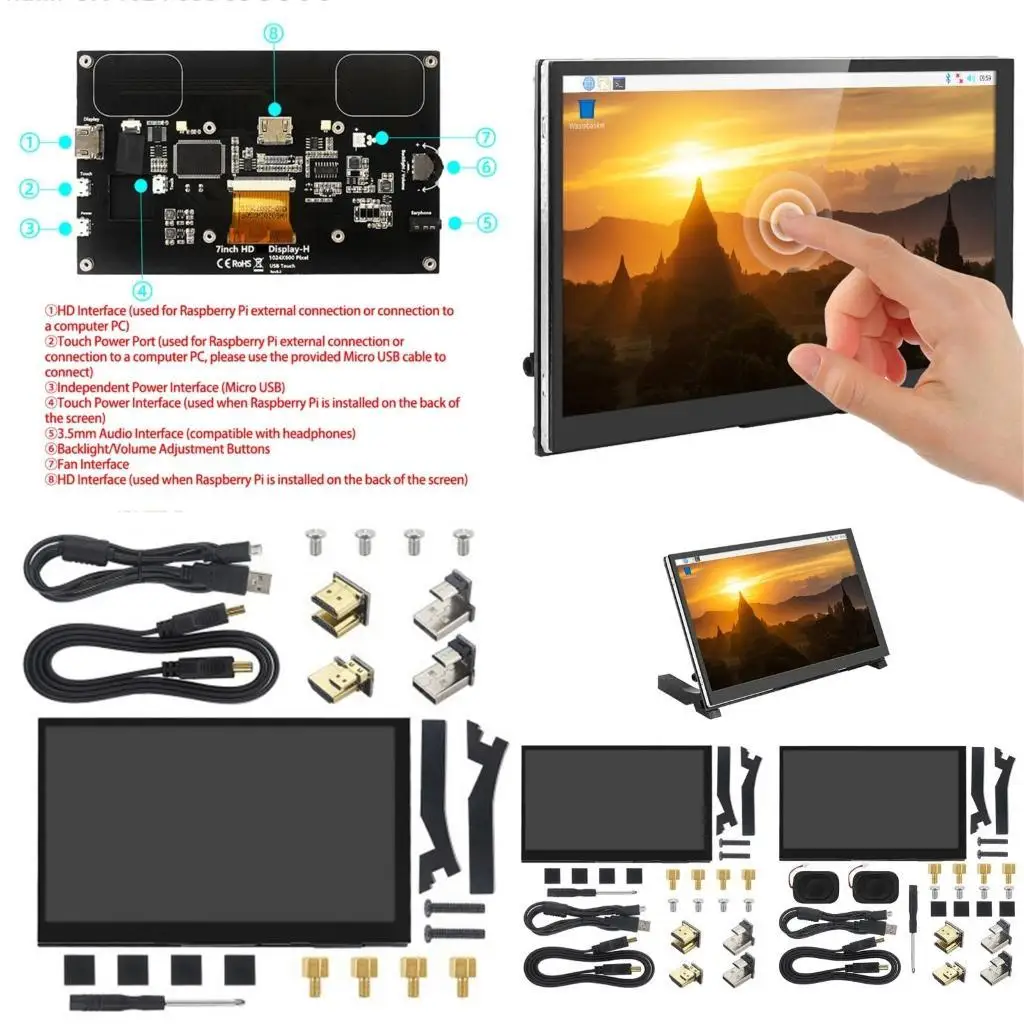 

Y1UB 7'' LCD Monitor IPS Screen 1024x600 Resolution for RaspberryPi4B/3B LCD Monitor
