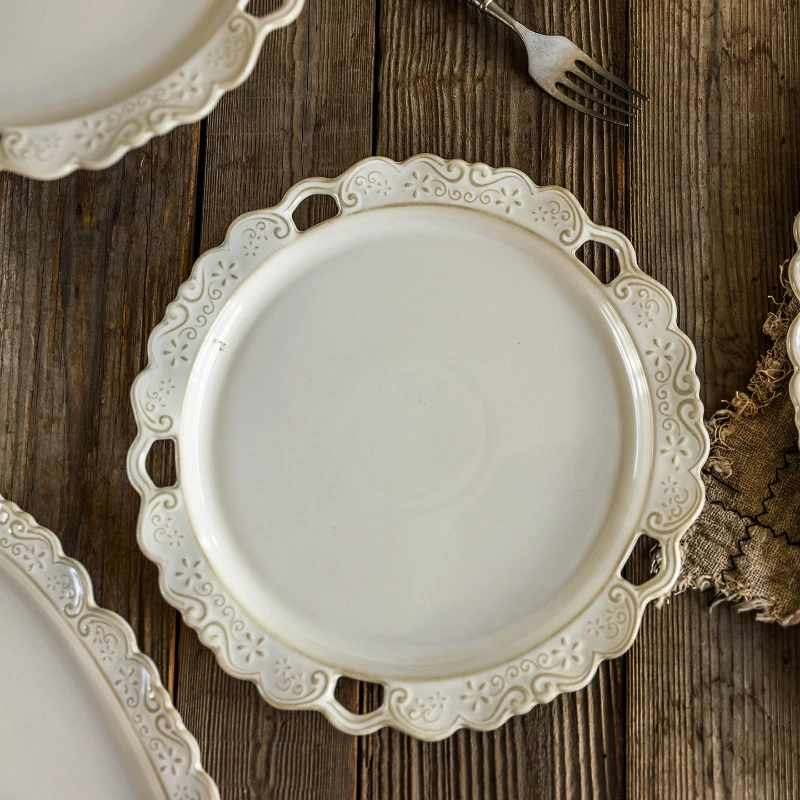 Nordic Creative Relief Ceramic Western Cuisine Plate, Steak Plate,Home Dessert Sushi Fruit Plate, Tableware Set Decorative Plate