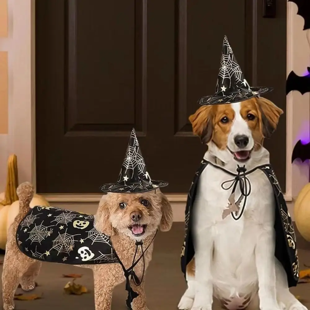 

Funny Pumpkin Pet Halloween Costumes Cape Adjustable Bat Halloween Dog Cloak Hat Black Soft Halloween Pet Apparel Cats