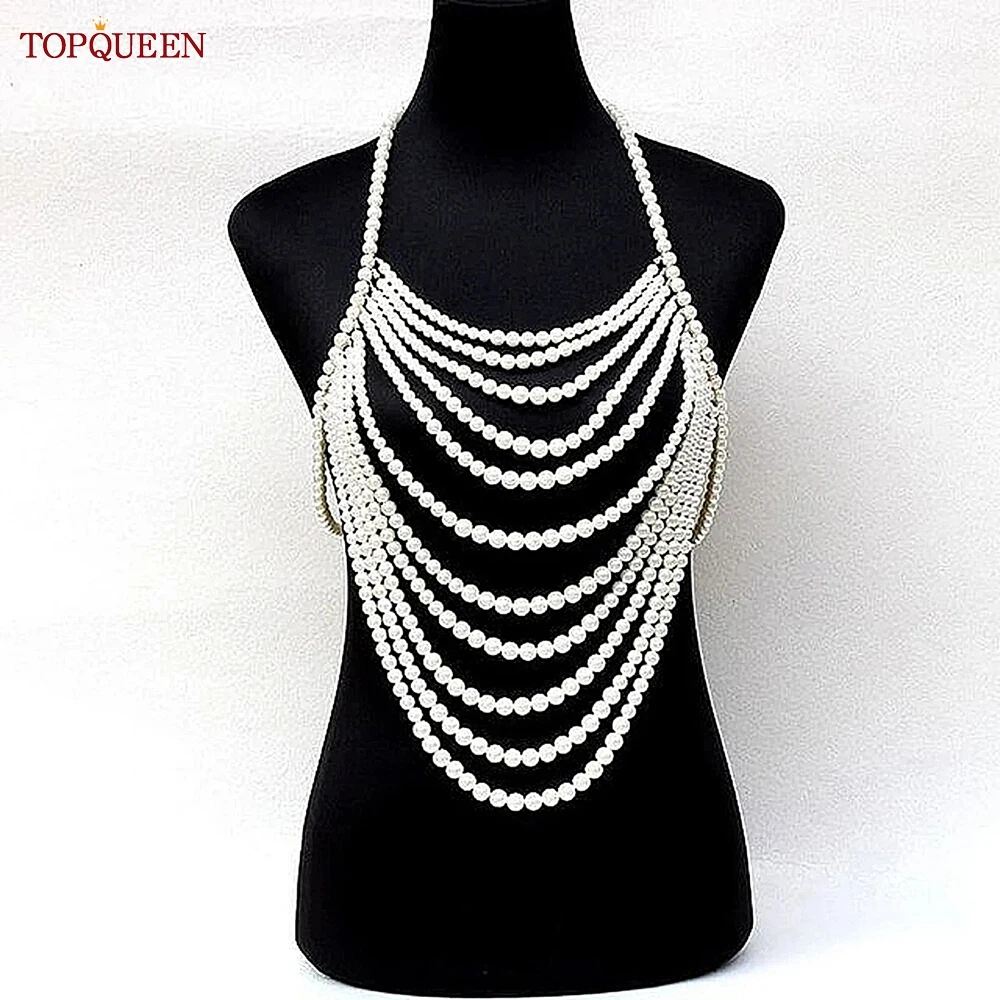 TOPQUEEN G69 Pearls Beaded Wedding Jacket Stage Party Beach Bachelor Party Accessories Design Body Chain  DIYBolero Women Summer