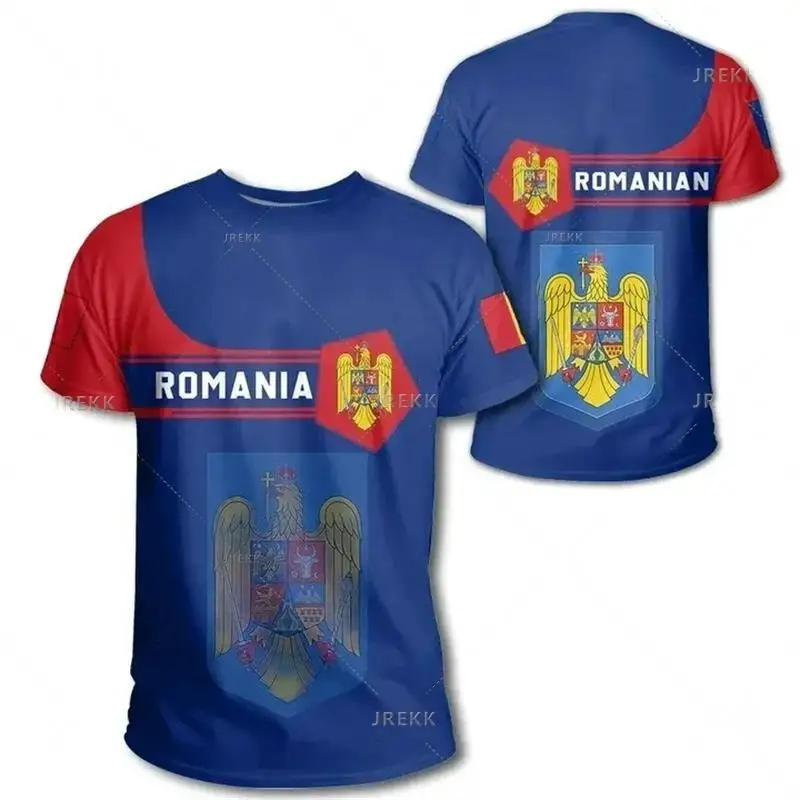 Romania Flag Men's 3D Printed T-Shirt Romania Printed Short Sleeve T-Shirt Unisex Streetwear New Fashion T-Shirt Summer Novelty