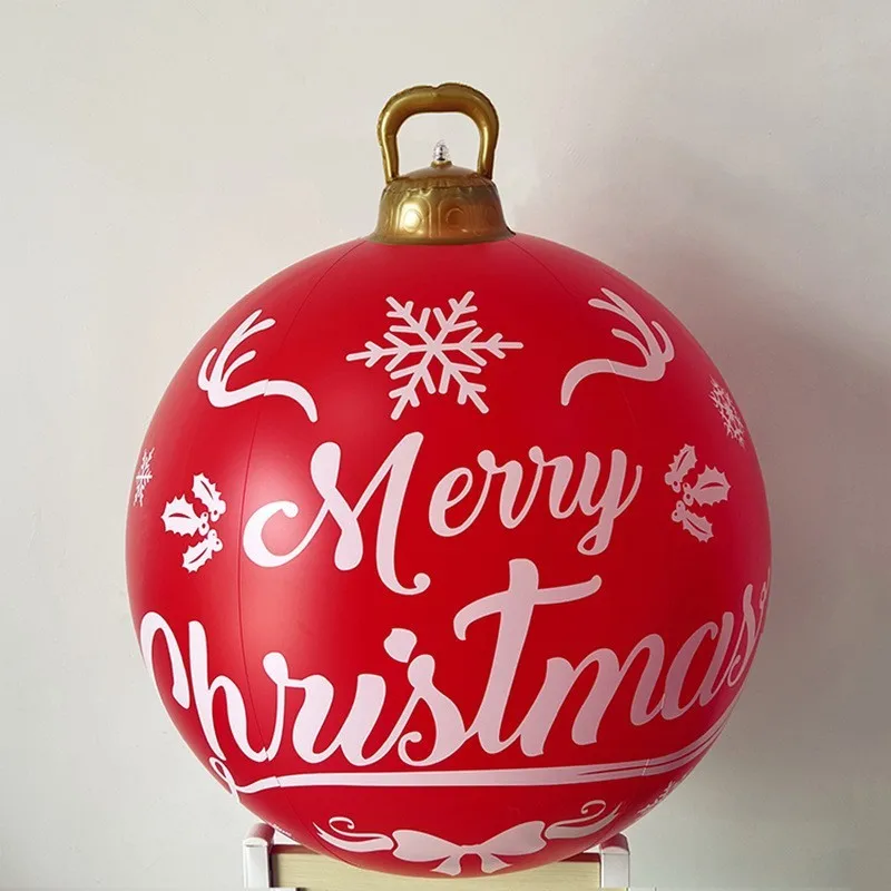 2-Pack Inflatable PVC Christmas Balls, Red Snowflake & Merry Christmas Design with Gold Hanger, Large Holiday Decoration