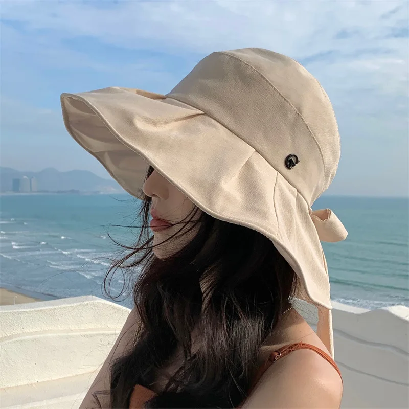 Sunscreen Hat With Bow, Large Brim For Covering The Face To Prevent Ultraviolet Rays In Summer, Foldable Fisherman Hat For Women