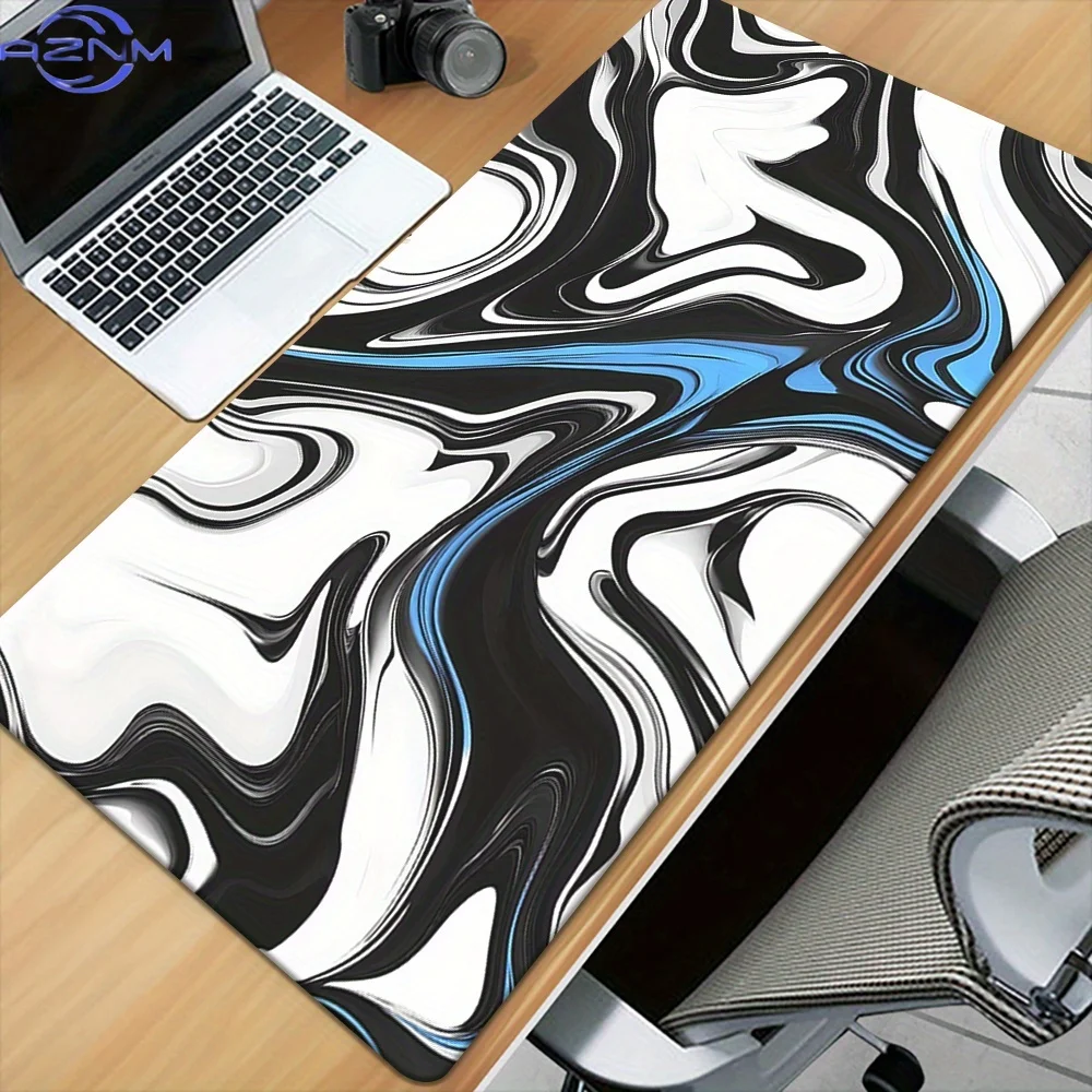 1pc Simple and cool blue black and white flowing liquid, Keyboard Gaming Accessories Mouse Mat, Computer PC Gamer Laptop Desk Ma