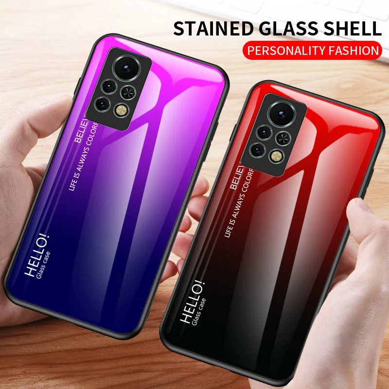 For Infinix Note 11 Pro X697 Case Shockproof Gradient Glass Hard Back Cover Case Soft Silicone Bumper for Infinix Note 11S X698