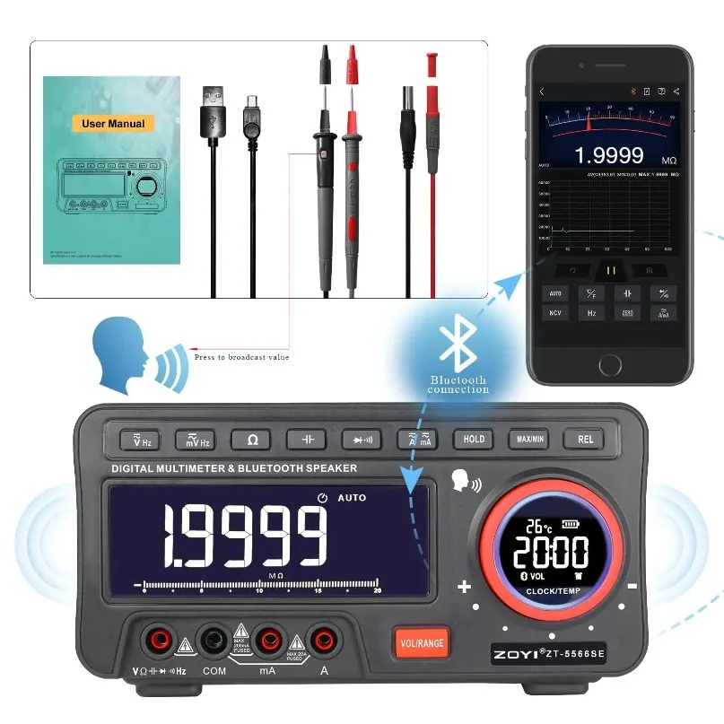 1pc new ZOYI ZT-5566 Profesional Digital Bench Multimeter 19999 Counts Transistor Tester Auto Range Voltmeter#familitrade