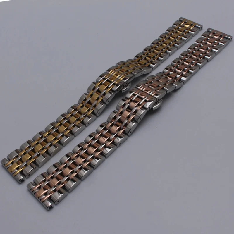 Ремешок для часов из нержавеющей стали, браслеты, полированная пряжка из розового золота, 14 мм, 16 мм, 18 мм, 20 мм, 22 мм, 24 мм, ремешки для часов с прямым концом