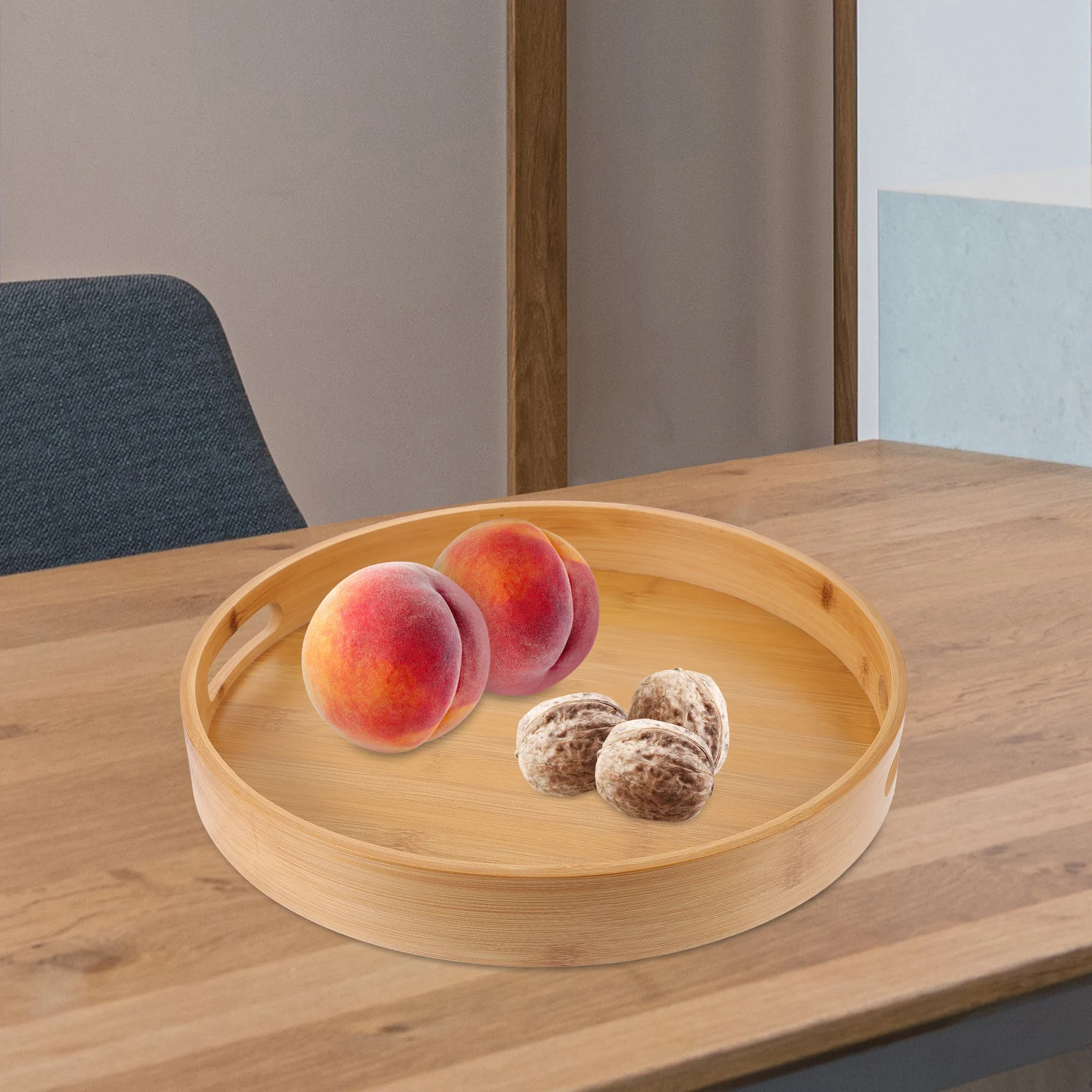 

Bamboo Serving Tray Round Breakfast Dinner Plate With H 25x25x4cm Multi Functional Storage Decorative Fruit Snack