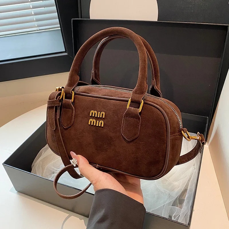 

New! Women's Velvet Retro Boston Bag Portable Pillow - Style Shoulder Small Round Bag, A Versatile Choice for Modern Women