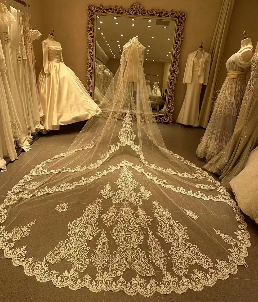 Voile de mariage en dentelle de luxe avec peigne en métal, unique, cathédrale, patients, accessoires de mariage, 2024