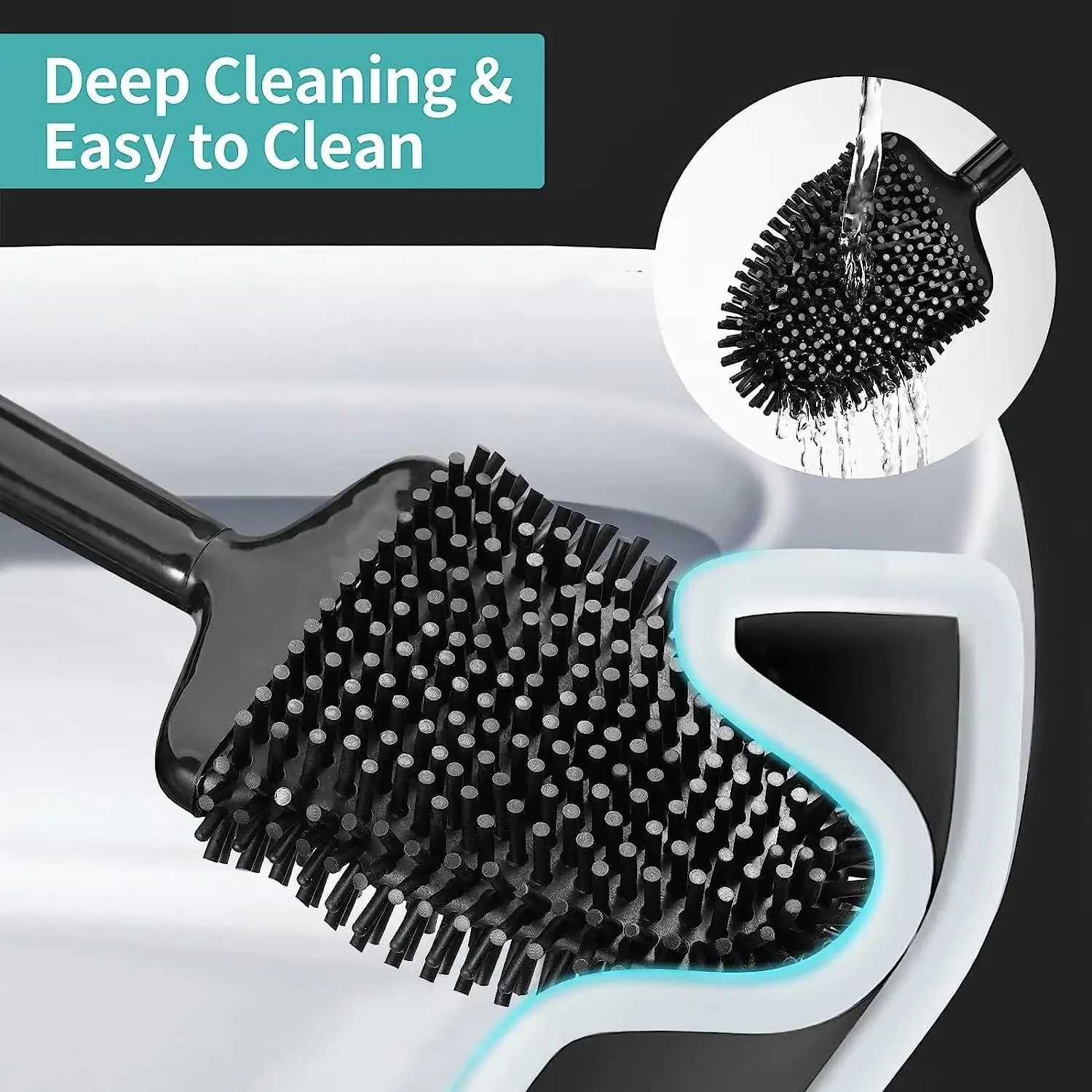 2 Pack Toilet Brush with Ventilated Drying Holder, Silicone Toilet Bowl Brush Bathroom Cleaning Bowl Brush Kit